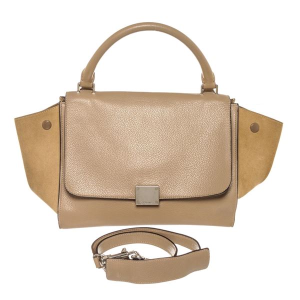 Celine Beige Leather Suede Trapeze Two-Way Bag