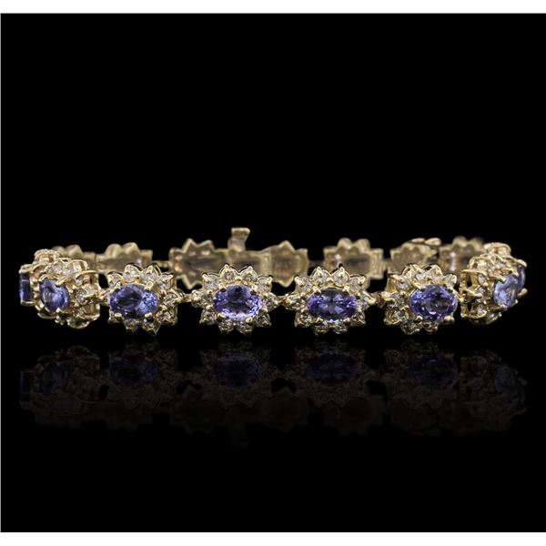 14KT Yellow Gold 9.90 ctw Tanzanite and Diamond Bracelet