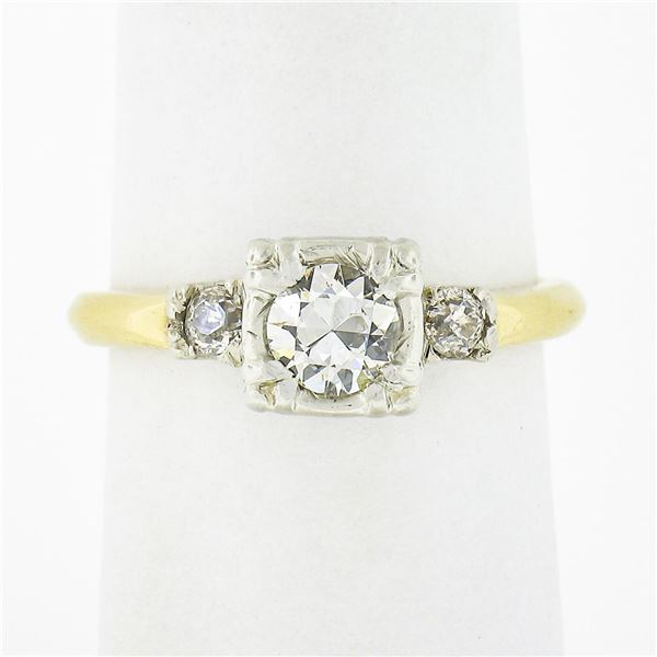 Vintage 14k Two Tone Gold 0.68 ctw Old European Diamond Solitaire Engagement Rin