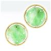 Image 1 : Vintage 14K Gold Carved Jade Large Round Multi Prong Set Button Clip On Earrings