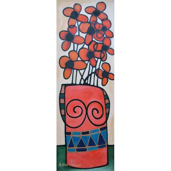 BEN-SIMHON **ORANGE FLOWERS IN RED VASE ** ORIGINAL