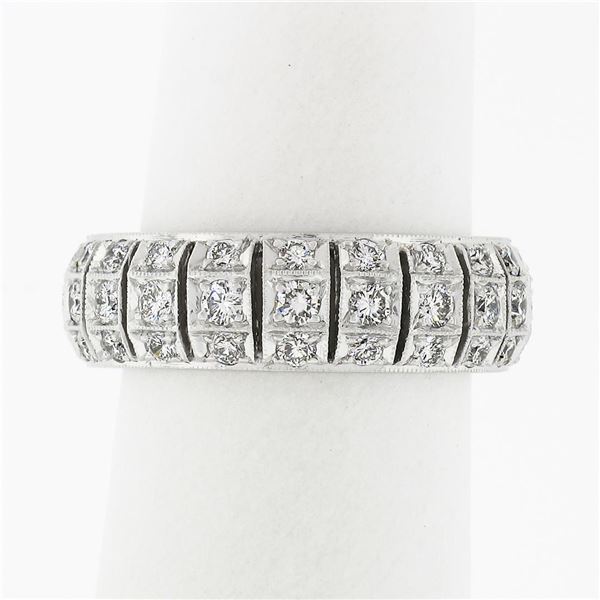 Vintage Platinum 1.30 ctw Diamond Domed Open Work & Milgrain Eternity Band Ring