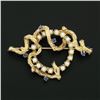 Image 2 : Vintage 14k Yellow Gold Pearl & Sapphire Bark Textured Vine Wrapped Brooch Pin