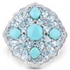 Image 1 : Plated Rhodium 1.87ctw Turquoise and Blue Topaz Ring