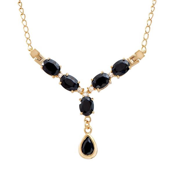 Plated 18KT Yellow Gold 9.10ctw Black Sapphire and White Topaz Pendant with Chain