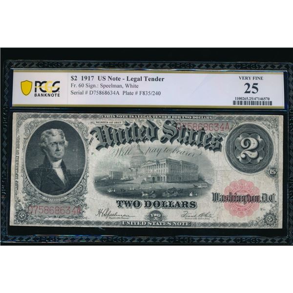 1917 $2 Legal Tender Note PCGS 25