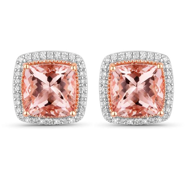 14KT Rose Gold 4.41cts Morganite and Diamond Earrings