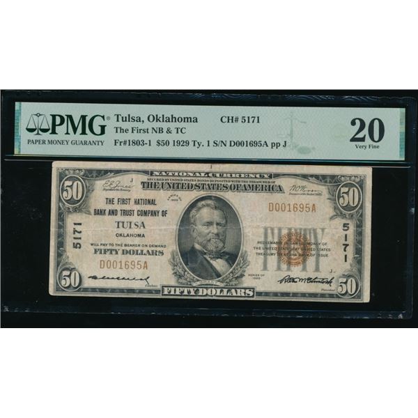 1929 $50 Tulsa OK National PMG 20