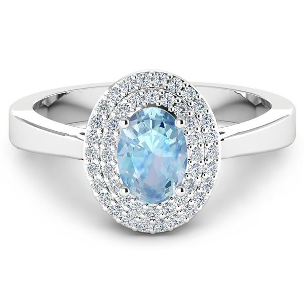 14KT White Gold 0.70ct Aquamarine and Diamond Ring