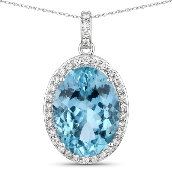 14KT White Gold 9.11ct Aquamarine and Diamond Pendant with Chain