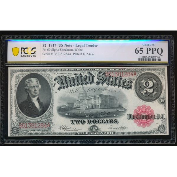 1917 $2 Legal Tender Note PCGS 65PPQ