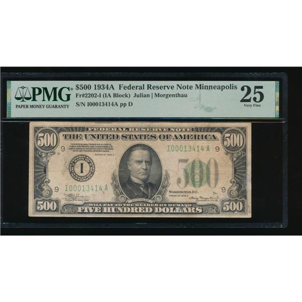 1934A $500 Minneapolis FRN PMG 25