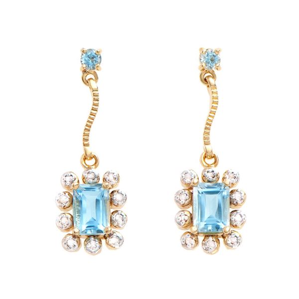 Plated 18KT Yellow Gold 2.06ctw Blue Topaz and Diamond Earrings