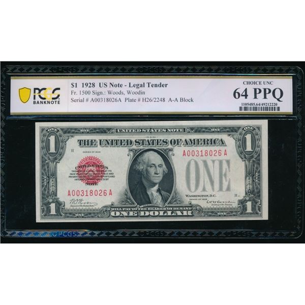 1928 $1 Legal Tender Note PCGS 64PPQ