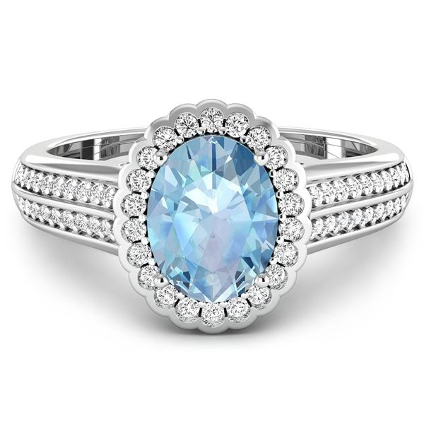 14KT White Gold 1.28ct Aquamarine and Diamond Ring