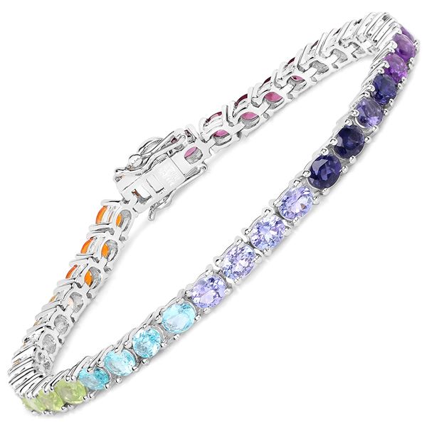 Plated Rhodium 12.04ctw Multi Color Gemstone Bracelet