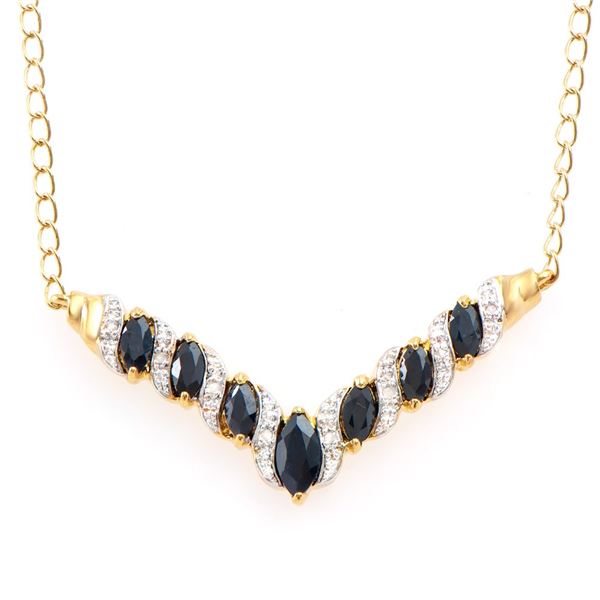 Plated 18KT Yellow Gold 2.67ctw Black Sapphire and Diamond Pendant with Chain