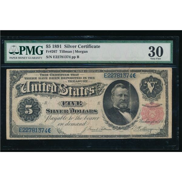 1891 $5 Silver Certificate PMG 30