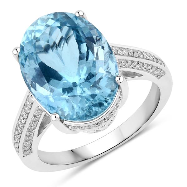 14KT White Gold 8.48ct Aquamarine and Diamond Ring