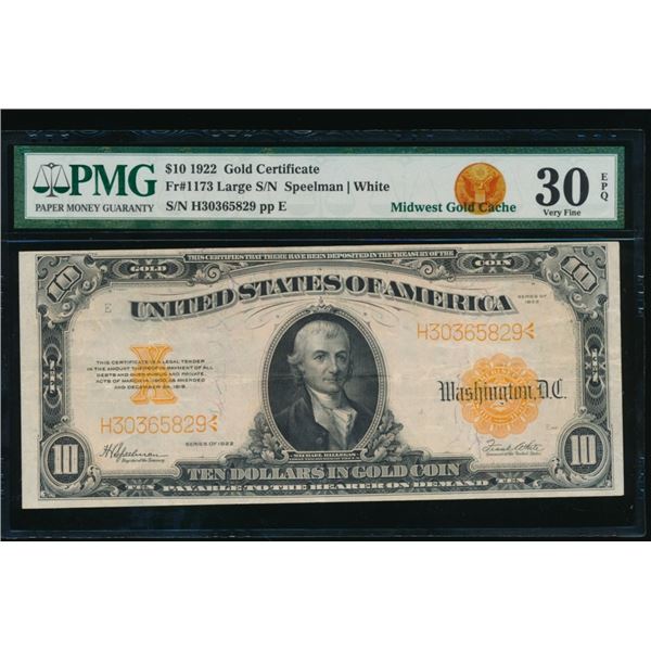 1922 $10 Gold Certificate PMG 30EPQ