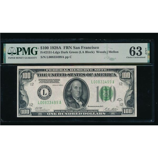 1928A $100 San Francisco FRN PMG 63EPQ