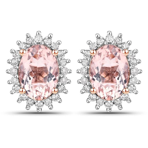 14KT Rose Gold 1.61ctw Morganite and White Diamond Earrings