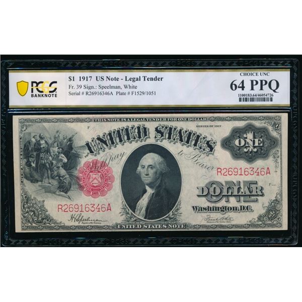 1917 $1 Legal Tender Note PCGS 64PPQ