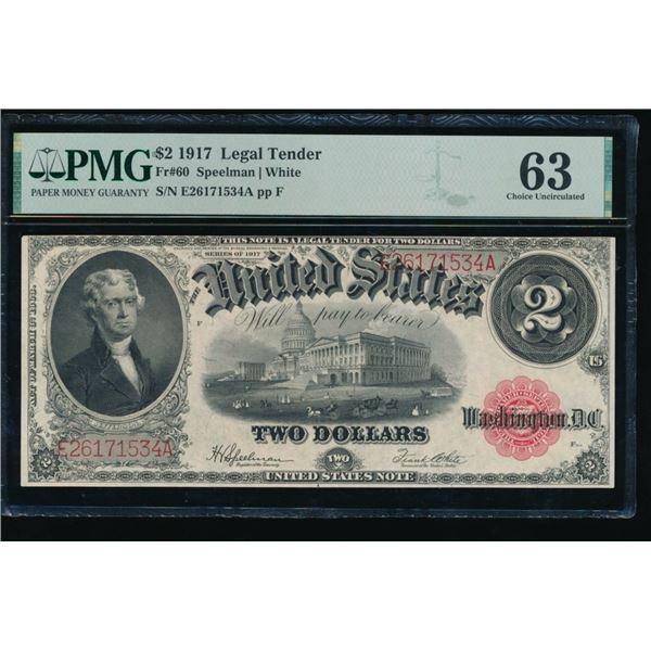 1917 $2 Legal Tender Note PMG 63