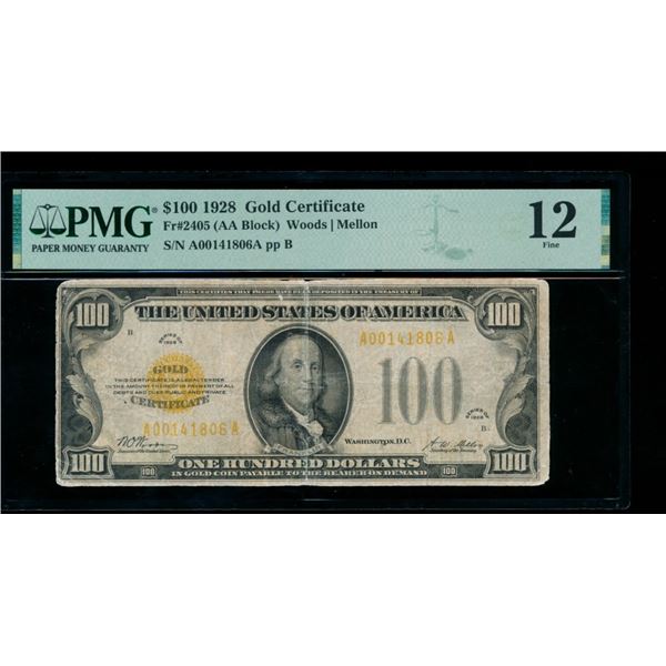 1928 $100 Gold Certificate PMG 12