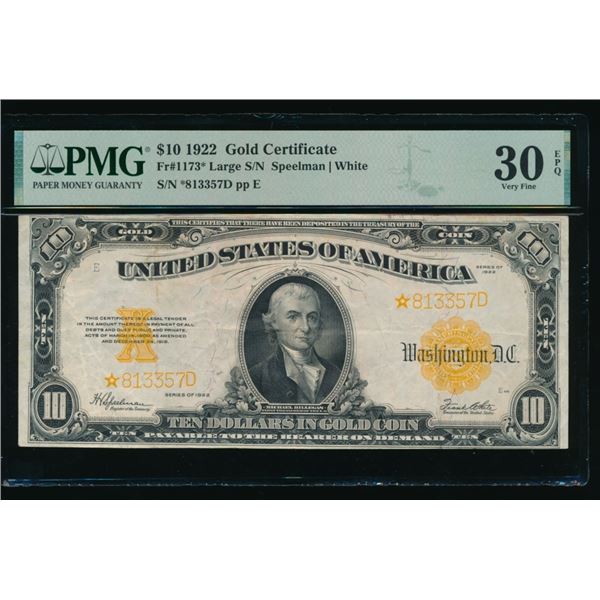 1922 $10 STAR Gold Certificate PMG 30EPQ