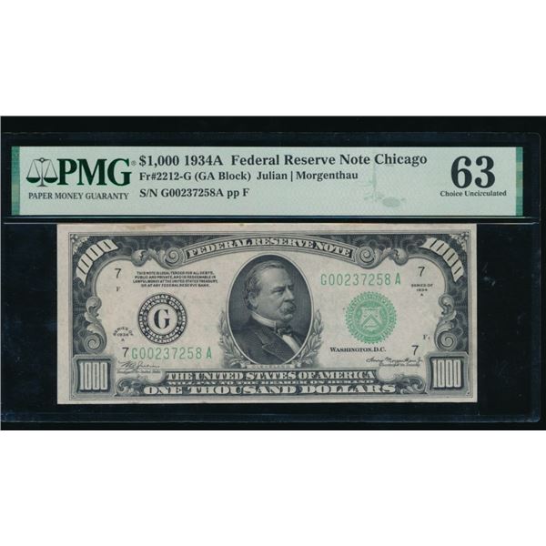 1934A $1000 Chicago FRN PMG 63