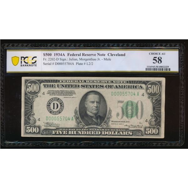 1934A $500 Cleveland FRN PCGS 58