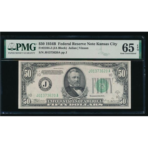 1934B $50 Kansas City FRN PMG 65EPQ