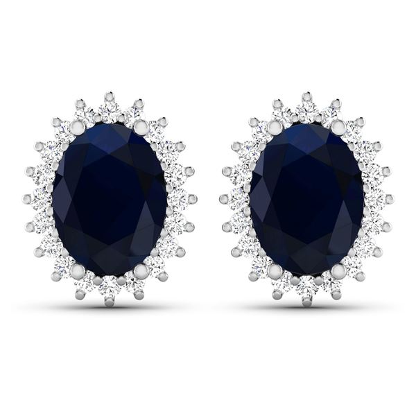 14KT White Gold 2.60ctw Blue Sapphire and Diamond Earrings