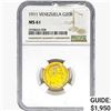 Image 1 : 1911 Venezuela .1867oz Gold 20 Bolivares NGC MS61
