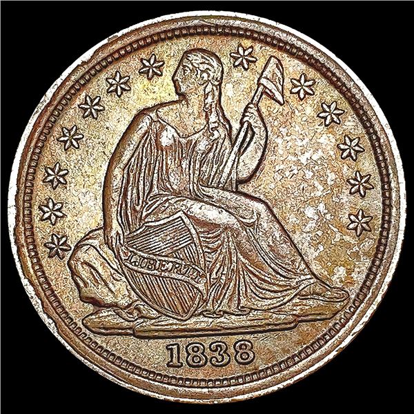 1838 No DLg Stars Seated Liberty Dime UNCIRCULATED