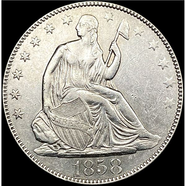 1858 Seated Liberty Half Dollar CLOSELY UNCIRCULAT