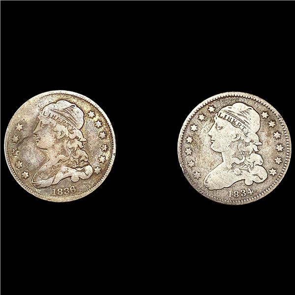 (2) Capped Bust Quarters (1834, 1836) NICELY CIRC