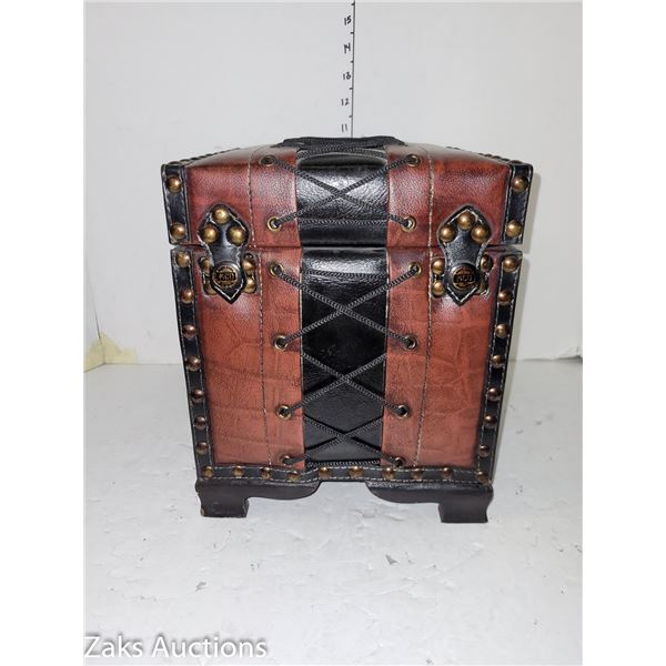 Faux Patent Leather Footstool | Hinged Cubby Storage Bin w/ Contents