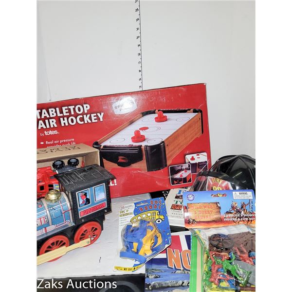 Lot of Estate Childrens Items | Metal Train | Tabletop Air Hockey | +