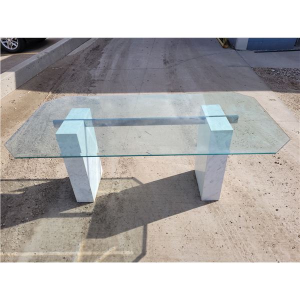 Estate Contemporary Marble Base Glass Kitchen Table