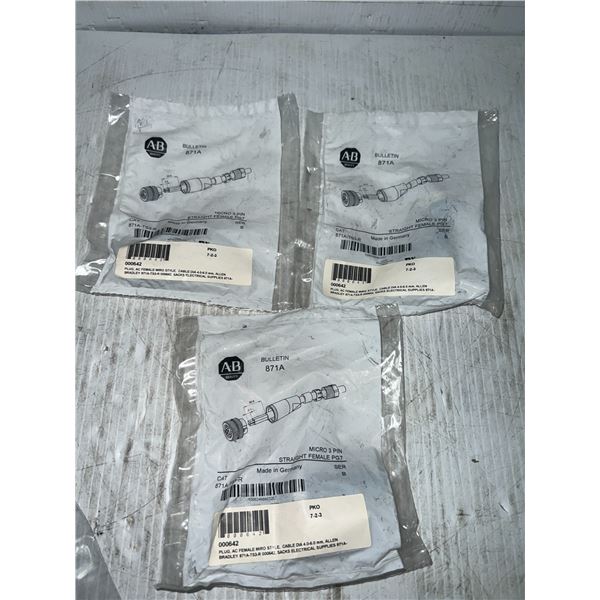 (3) Allen-Bradley #871A-TS3-R Straight Female PG Micro 3 Pin