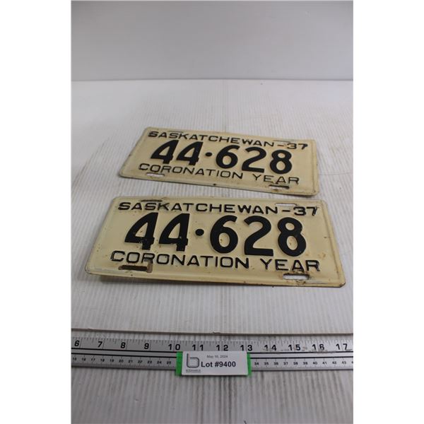 Pair of Saskatchewan 1937 Coronation Year License Plates