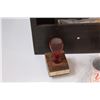 Image 3 : Vintage Desk Organizer w/ Stamp, Books, Bottle Openers, Misc.