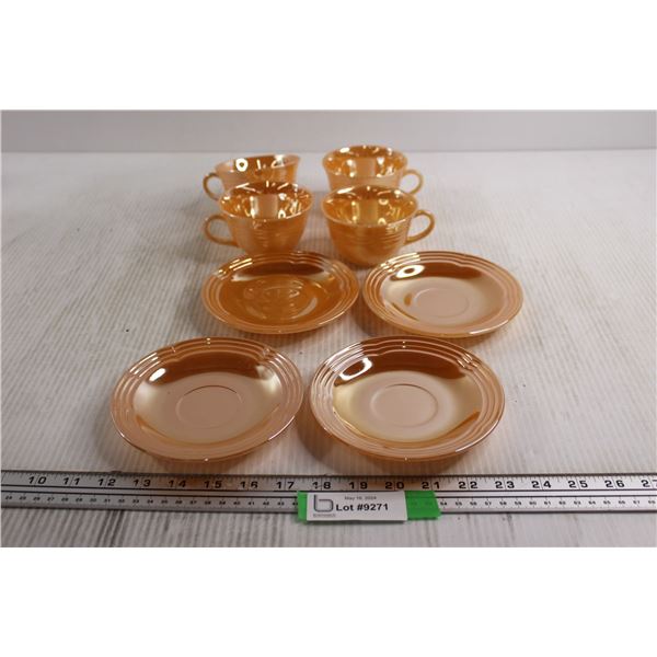 (4) Fire King Peach Lustre Cups and Saucers