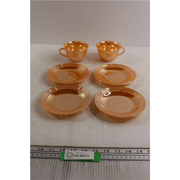 (2) Fire King Peach Lustre Cups and (4) Saucers