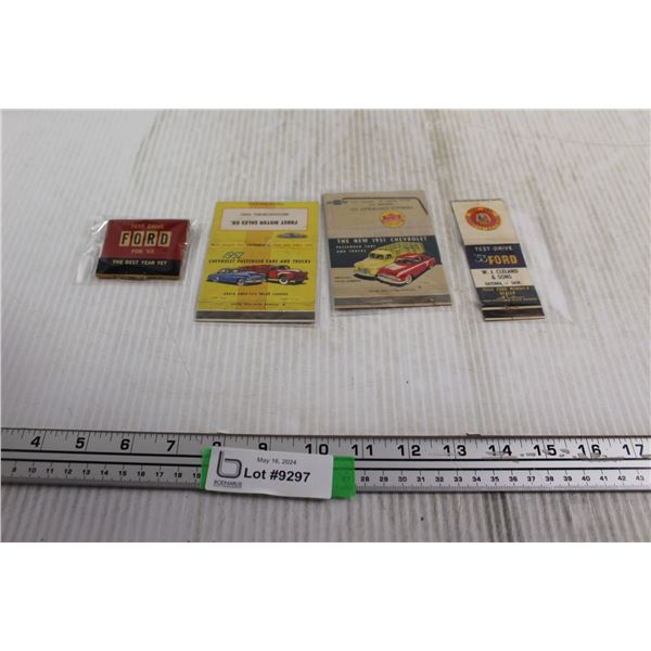 (4) 1950s and 60s Chev & Ford Matchbooks