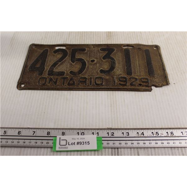 Ontario 1929 License Plate