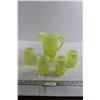 Image 1 : *Mosser Green Opalescent Eye Winker Uranium Vaseline Glass Pitcher Set