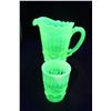 Image 4 : *Mosser Green Opalescent Eye Winker Uranium Vaseline Glass Pitcher Set